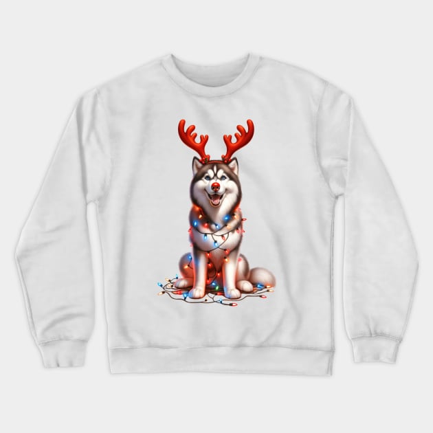 Christmas Red Nose Siberian Husky Dog Crewneck Sweatshirt by Chromatic Fusion Studio